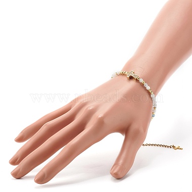 Cross Cubic Zirconia Beaded Bracelet for Girl Women(BJEW-JB06848-04)-3