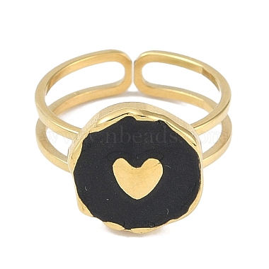 Ion Plating(IP) 304 Stainless Steel Enamel Flat Round with Heart Cuff Finger Rings(RJEW-L107-073G-02)-2