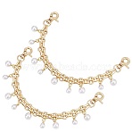 2Pcs ABS Plastic Imitation Pearl Round Teardrop Charm Metal Purse Decorative Chains, Purse Making Supplies, White, Golden, 260~290mm(PURS-WH0002-026G)