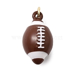 Brass Enamel Pendants, Rugby Charms, Golden, Coconut Brown, 23x12.5mm, Hole: 3.8mm(KK-F940-05G)