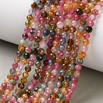 Natural Multicolor Tourmaline Beads Strands, Faceted, Round, Grade AA, 4~4.5mm, Hole: 0.7mm, about 98pcs/strand, 15.43''(39.2cm)(G-Z150-A02-4mm-A)