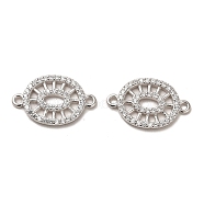 925 Sterling Silver Connector Charms, with Clear Cubic Zirconia, Oval, Real Platinum Plated, 12x19x1.8mm, Hole: 1.4mm(STER-H110-11P)