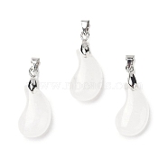 Natural Quartz Crystal Pendants, Magatama Shaped Charms with Platinum Tone Brass Snap on Bails, Long-Lasting Plated, Lead Free & Cadmium Free, 21.6x11.3x7.1mm, Hole: 5x4mm(G-NH0025-14P-08)