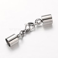 304 Stainless Steel Lobster Claw Clasps, with Column Cord Ends, Stainless Steel Color, 38.5mm, Hole: 6mm(STAS-I045-48)