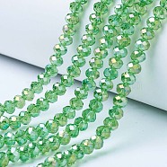 Electroplate Glass Beads Strands, AB Color Plated, Faceted, Rondelle, Light Green, 6x5mm, Hole: 1mm, about 85~88pcs/strand, 16.1~16.5 inch(41~42cm)(X-EGLA-A034-T6mm-B11)