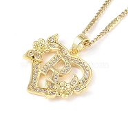 304 Stainless Steel Heart Pendant Necklaces with Cubic Zirconia, Letter Charms, Letter R, 16.54 inch(42cm)(NJEW-H029-01G-R)