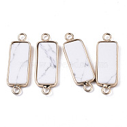 Natural Howlite Links Connectors, with Light Gold Tone Brass Findings, Rectangle, 27~30x10x2.5mm, Hole: 2.5mm(G-N326-33G)