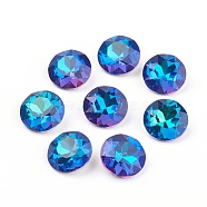 Pointed Back & Back Plated Glass Rhinestone Cabochons, Grade A, Faceted, Flat Round, Bermuda Blue, 8x4.5mm(RGLA-J012-8mm-001BB)