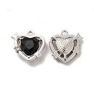 Glass Heart Pendants, with Platinum Alloy Finding, Long-Lasting Plated, Cadmium Free & Lead Free, Black, 16x16x5mm, Hole: 1.6mm(PALLOY-E024-21P-02)