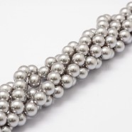 Shell Pearl Beads Strands, Grade A, Round, Gray, 8mm, Hole: 1mm, about 47pcs/strand, 15.5 inch(X-BSHE-L026-05-8mm)