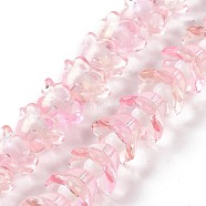 Transparent Glass Beads Strands, with Glitter Powder, Flower, Pink, 11~12x7.5~8mm, Hole: 1.4mm, about 50pcs/strand, 11.42''(29cm)(LAMP-H061-01D-04)