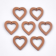 Painted Poplar Wood Pendants, Heart, Chocolate, 25x23x3mm, Hole: 1.5mm(WOOD-T021-06I)