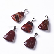 Trapezoid Natural Brecciated Jasper Pendants, with Stainless Steel Bails, Stainless Steel Color, 25x17x6mm, Hole: 8x4mm(G-I299-D08)