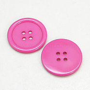 Resin Buttons, Dyed, Flat Round, Hot Pink, 18x3mm, Hole: 2mm; 395pcs/bag(RESI-D030-18mm-04)