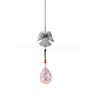 Glass Teardrop Sun Catcher Hanging Prism Ornaments with Iron Angel, for Home, Garden, Ceiling Chandelier Decoration, 400mm(HJEW-PW0002-14C)
