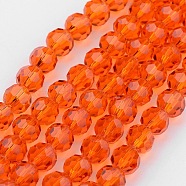 Transparent Glass Bead Strands, Imitate Austrian Crystal, Faceted(32 Facets), Round, Orange Red, 6mm, Hole: 1mm, about 96~98pcs/strand, 20~21 inch(GLAA-G013-6mm-70)