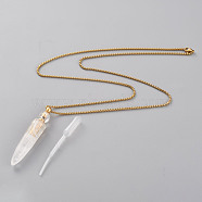 Natural Quartz Crystal Openable Perfume Bottle Pendant Necklaces, with 304 Stainless Steel Box Chains and Plastic Dropper, Bullet, Golden, 27.75 inch(70.5cm), Bottle Capacity: 2~3ml(0.06~0.1 fl. oz)(NJEW-H216-05G)