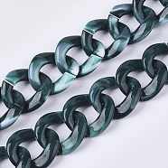 Handmade Acrylic Curb Chains, Imitation Gemstone Style, Two Tone Color, Sea Green, Link: 32.5x29.5x4.5mm, about 39.37 inch(1m)/strand(X-SACR-N006-005B)