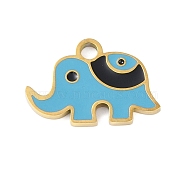 Ion Plating(IP) 304 Stainless Steel Enamel Charms, Golden, Elephant Charm, Light Sky Blue, 12x8x1mm, Hole: 2mm(FIND-Q111-02G-04)