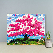 Creative DIY Tree Pattern Resin Button Art, with Canvas Painting Paper and Wood Frame, Educational Craft Painting Sticky Toys for Kids, Hot Pink, 30x25x1.3cm(DIY-Z007-34)