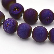 Electroplate Natural Agate Round Beads Strands, Dyed, Purple Plated, 10mm, Hole: 1mm, about 37pcs/strand, 14.9 inch(G-M211-10mm-04)