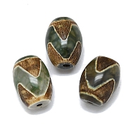 Tibetan Style dZi Beads, Natural Agate Beads, Barrel, Dyed & Heated, Horse Tooth Pattern, 13.5x10mm, Hole: 1.6mm(G-Q166-01B)