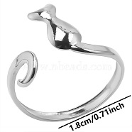 Geometric Stainless Steel Cat Open Cuff Ring for Unisex, Minimalist Adjustable Ring, Stainless Steel Color(XN1177-1)