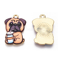 Printed Alloy Pendants, Light Gold, Have Drink, Dog Charms, Sandy Brown, 22.5x15x1.5mm, Hole: 1.6mm(ENAM-N056-199F)