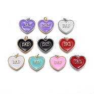 Mixed Color Plated Eco-Friendly Brass Enamel Pendants, Long-Lasting Plated, with Jump Rings, Heart with Word DAD, Mixed Color, 18x20x3mm, Hole: 2mm(KK-H740-02)