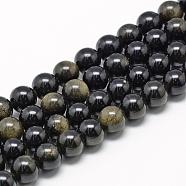 Natural Golden Sheen Obsidian Beads Strands, Grade AB, Round, 8~9mm, Hole: 1mm, about 45~48pcs/strand, 15.7 inch(G-R446-8mm-22)