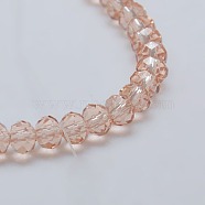 Transparent Glass Bead Strands, Faceted, Rondelle, Light Salmon, 6x4mm, Hole: 1mm, about 87~90pcs/strand, 18.5 inch(X-EGLA-J047-6x4mm-32)