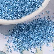 MIYUKI Round Rocailles Beads, Japanese Seed Beads, (RR221) Sky Blue Lined Crystal, 15/0, 1.5mm, Hole: 0.7mm, about 5555pcs/bottle, 10g/bottle(SEED-JP0010-RR0221)