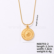 Vintage Stainless Steel Round Snake Chain Flat Round Pendant Necklaces, Religion Sun Pendant Necklaces, Golden, 15.75 inch(40cm)(VV1854-2)