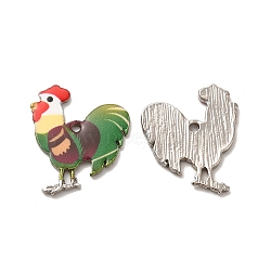 Alloy Enamel Pandants, Lead Free & Cadmium Free, Platinum, Rooster Charm, Green, 23x19.5x2mm, Hole: 1.6mm(ENAM-K067-54P-03)