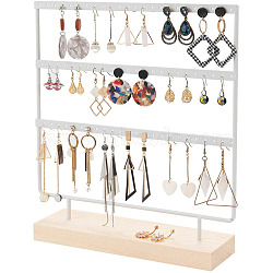 Triple Levels Rectangle Iron Earring Display Stand, Jewelry Display Rack, with Wood Findings Foundation, White, 29x6.9x28.5cm(CON-PW0001-151B-01)
