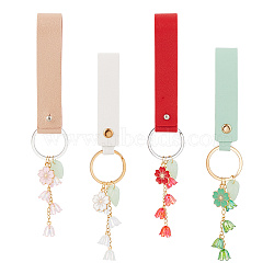 4Pcs 4 Colors PU Leather & Acrylic Flower Keychain, with Iron Findings and Alloy Enamel Pendants, Mixed Color, 173mm, 1pc/color(KEYC-DR00006)