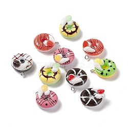 Opaque Imitation Food Resin Pendants, with Platinum Tone Iron Loops, Donut Charms, Mixed Color, 21.5~22x8~8.5x10.5~12mm, Hole: 2mm(RESI-G046-16P)