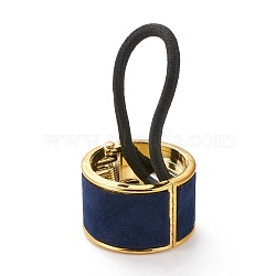 Alloy Ponytail Cuff Rubber Elastic Hair Ties, with Flocky, Girls Hair Accessories, Golden, Midnight Blue, 33.5x22mm, Inner Diameter: 29mm, Rope: 3.5mm(OHAR-P018-B01)