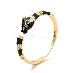 Leopard Brass Micro Pave Cubic Zirconia Bangles for Women, Enamel Cuff Bangles, Real 18K Gold Plated, Inner Diameter: 2-1/8x2-3/8 inch(5.55x5.95cm)(BJEW-P281-10G)