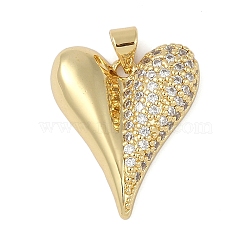 Brass Micro Pave Clear Cubic Zirconia Pendants, Heart, Real 18K Gold Plated, 24x20x5mm, Hole: 3.5mm(KK-S392-02G)