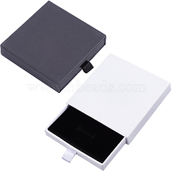 2Pcs 2 Colors Paper Drawer Boxes, with Black Sponge Inside, for Bracelets, Earrings, Necklace Storage, Square, Mixed Color, 7.8~8x8x1.7~1.75cm, 1pc/color(CON-BBC0001-03)