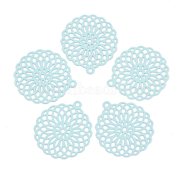 430 Stainless Steel Filigree Pendants, Spray Painted, Etched Metal Embellishments, Flower, Pale Turquoise, 30x27x0.5mm, Hole: 1.8mm(STAS-S108-03C)