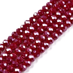 Electroplate Glass Beads Strands, Pearl Luster Plated, Faceted, Rondelle, Dark Red, 4x3mm, Hole: 0.4mm, about 113~115pcs/strand, 41~41.5cm(EGLA-A044-P4mm-A02)