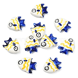 10Pcs Handmade Porcelain Beads, Hand Painted Ceramic Beads, Famille Rose Porcelain, Fish, Dark Blue, 20.5~22x16.5~18x6.5~7.5mm, Hole: 1.8~2.5mm(PORC-YW0001-24C)