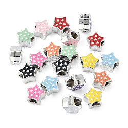 CCB Plastic European Beads, Large Hole Beads, with Enamel, Platinum, Star, Star, 11.5x11.5x7.5mm, Hole: 4.5~4.5mm(CCB-D278-02)