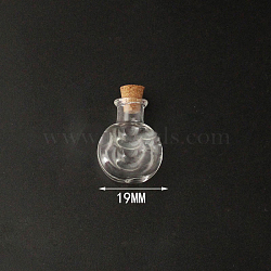 Mini High Borosilicate Glass Bottle Bead Containers, Wishing Bottle, with Cork Stopper, Flat Round, Clear, 2.6x1.9cm(BOTT-PW0001-261L)
