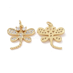 Brass Cubic Zirconia Pendants, with Jump Ring, Dragonfly Charm, Real 18K Gold Plated, 19x18.5x3.5mm, Hole: 3.4mm(KK-G453-21G)