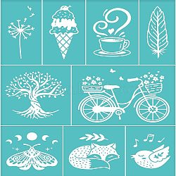 Self-Adhesive Silk Screen Printing Stencil, for Painting on Wood, DIY Decoration T-Shirt Fabric, Turquoise, Mixed Patterns, 280x220mm(DIY-WH0338-006)