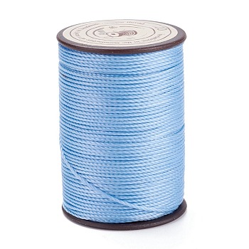 Round Waxed Polyester Thread String, Micro Macrame Cord, Twisted Cord, for Leather Sewing Stitching, Sky Blue, 0.8mm, about 54.68 Yards(50m)/Roll