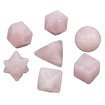 Natural Rose Quartz Mixed Shape Figurines Statues for Home Desk Decorations, 15~24mm, 7pcs/set